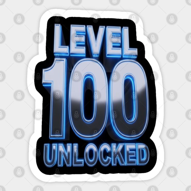 Level 100 Gamer Tee - Epic Blue Unlocked Achievement Sticker by OUTFITPAW